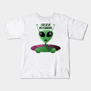 Alien UFO I Believe in Humans Mint Kids T-Shirt